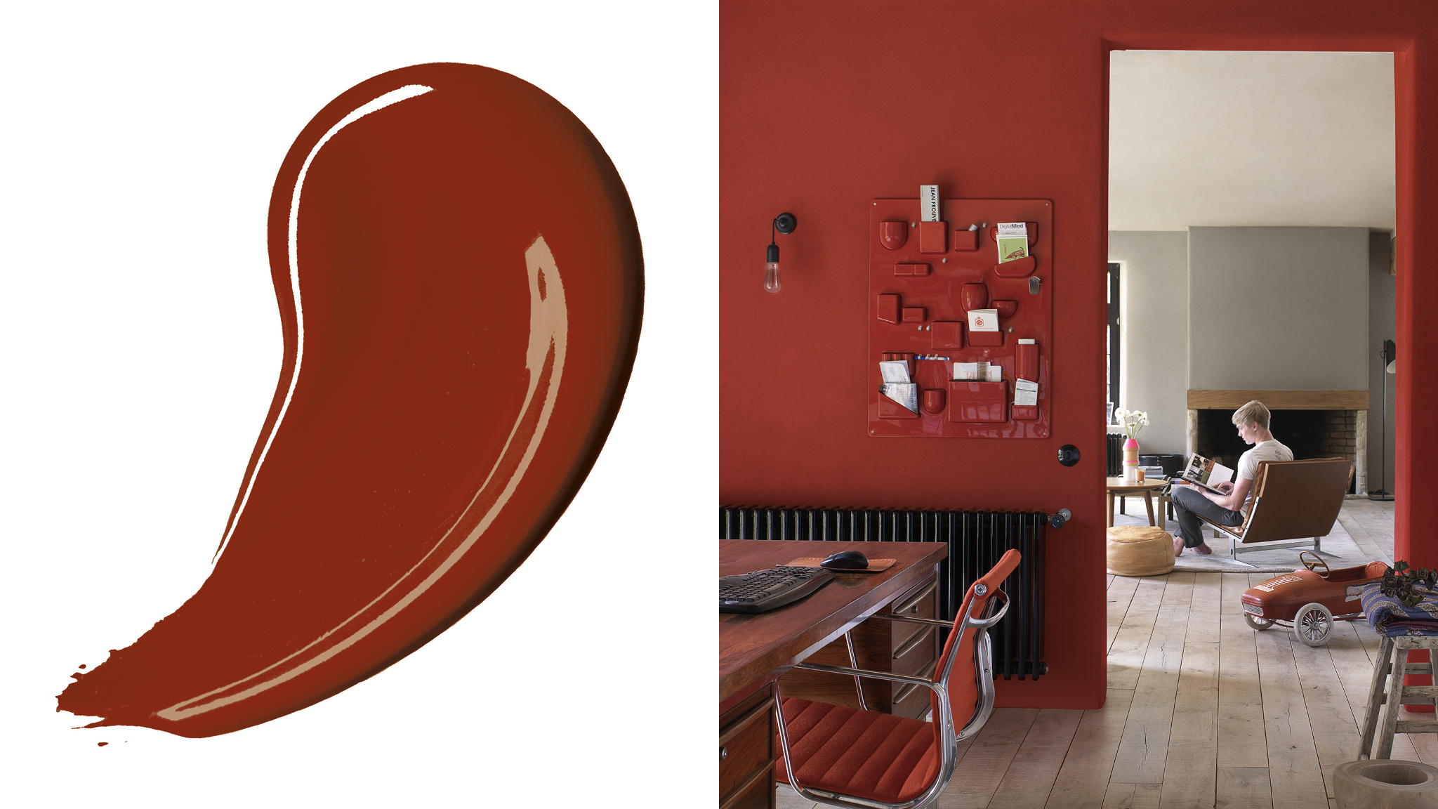 Add warmth with bold red Темные цвета моментально делают пространство более уютным и близким. Глубокие красные или шоколадные оттенки визуально делают стены ближе.